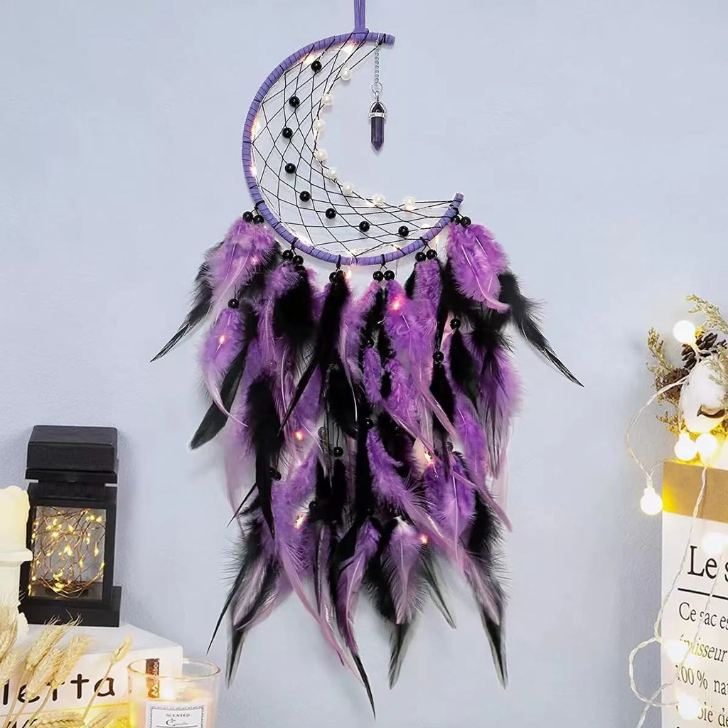 FREE Today: "Peace Energy" Amethyst & Obsidian Moon Feather Dream Catcher