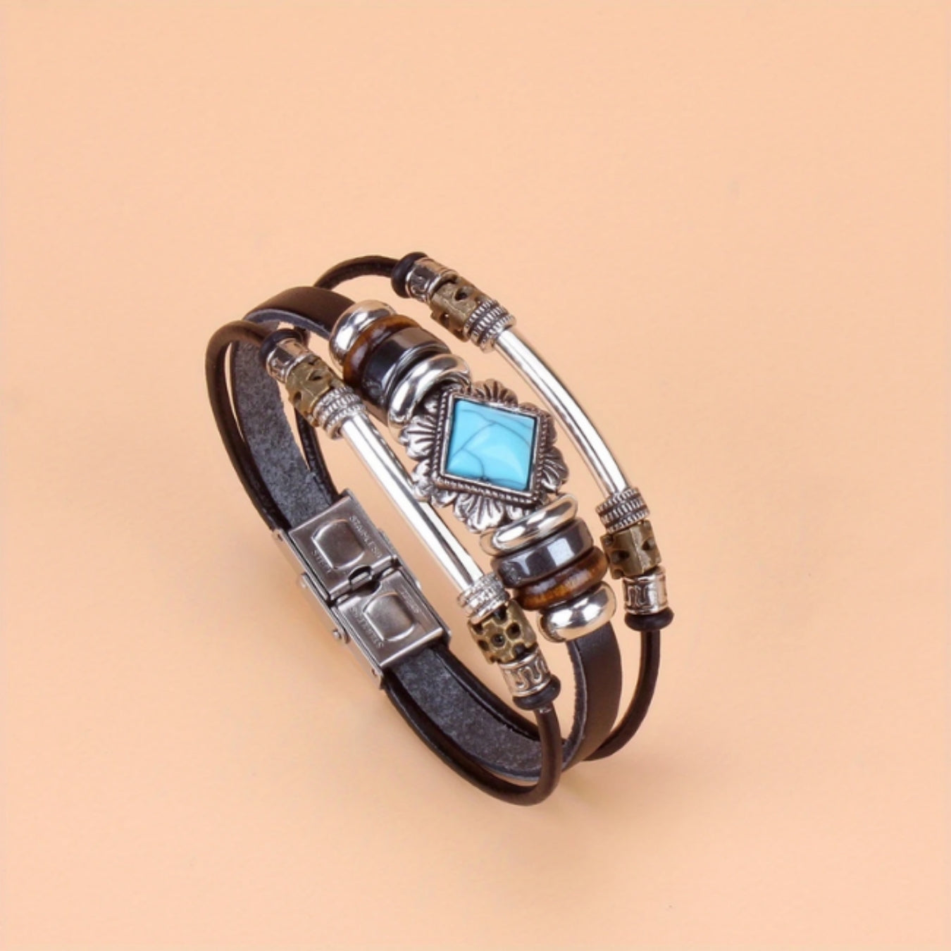 Leather Blue Crystal Bracelet