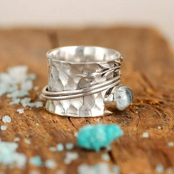 Aquamarine Leaf Spinner ring