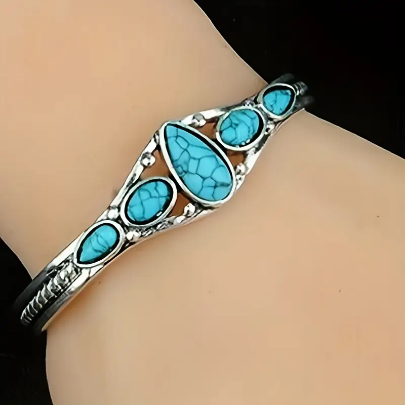 Blue Opal Stone Silver Bracelet