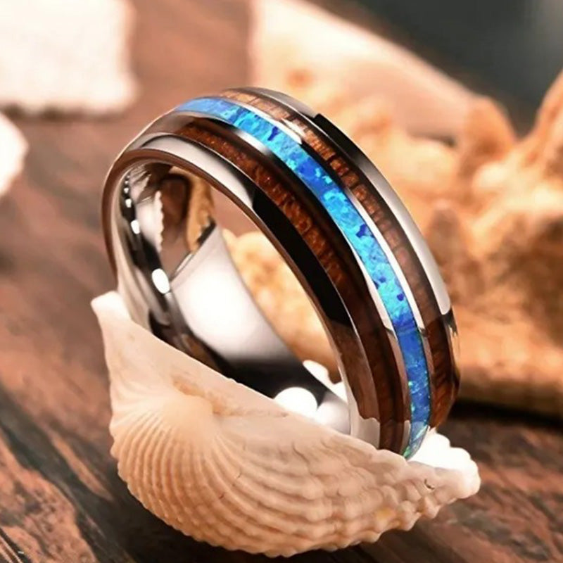 FREE Today: Koa Wood and Abalone Shell Tungsten Ring