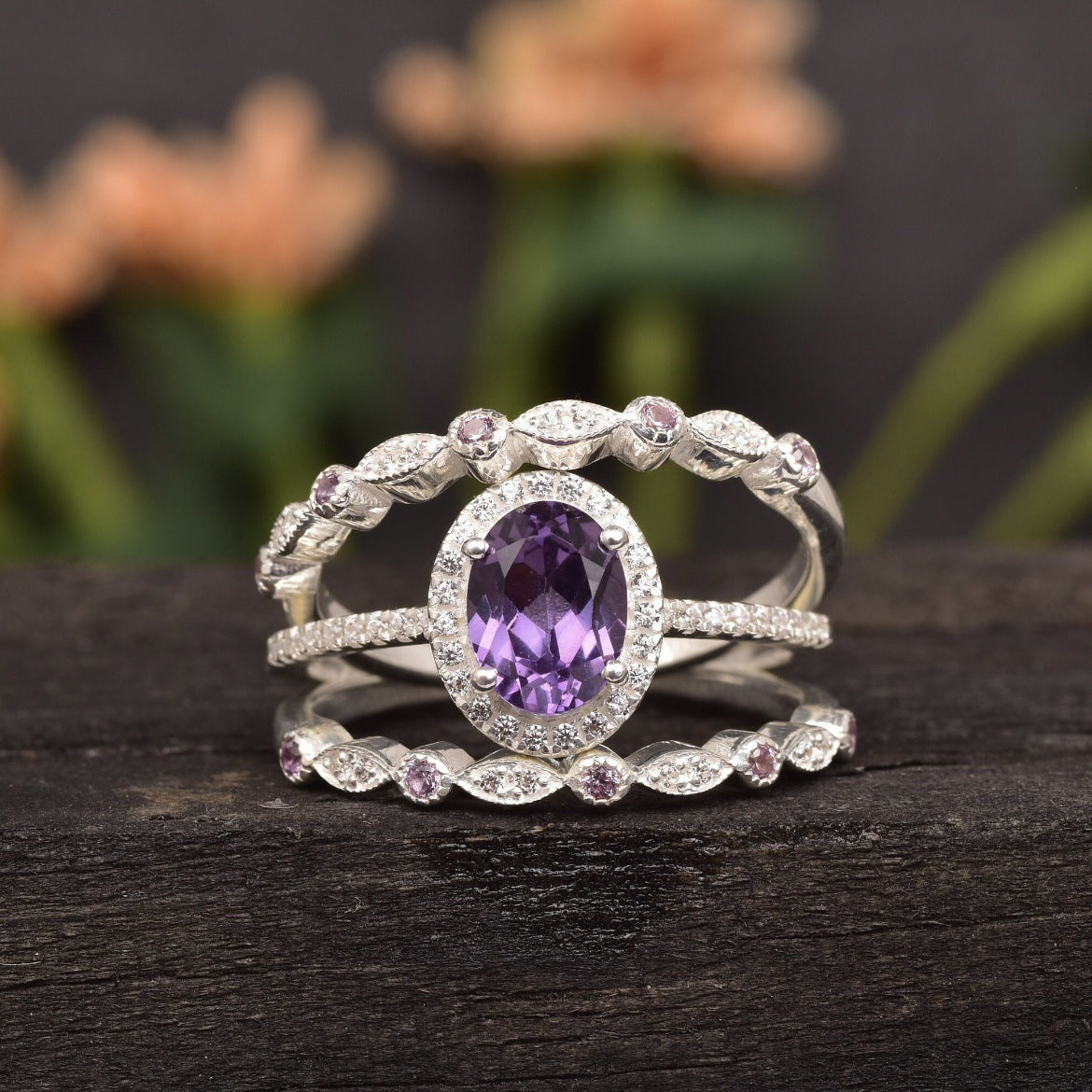 FREE Today: Alexandrite & Emerald 3 - piece Ring