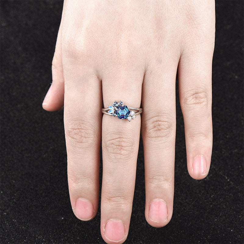 FREE Today: "Glorious Luck" - Unique Hexagon Cut Alexandrite Ring