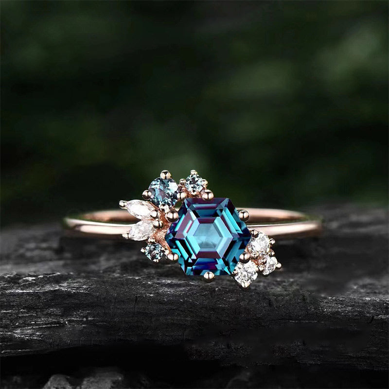 FREE Today: "Glorious Luck" - Unique Hexagon Cut Alexandrite Ring