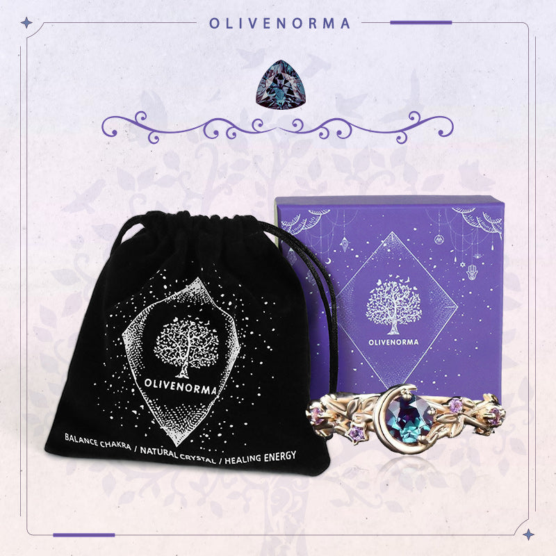 Free Today: Moon Star Color-Change Alexandrite Branch Leaf Amethyst Engagement Ring