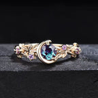 Free Today: Moon Star Color-Change Alexandrite Branch Leaf Amethyst Engagement Ring