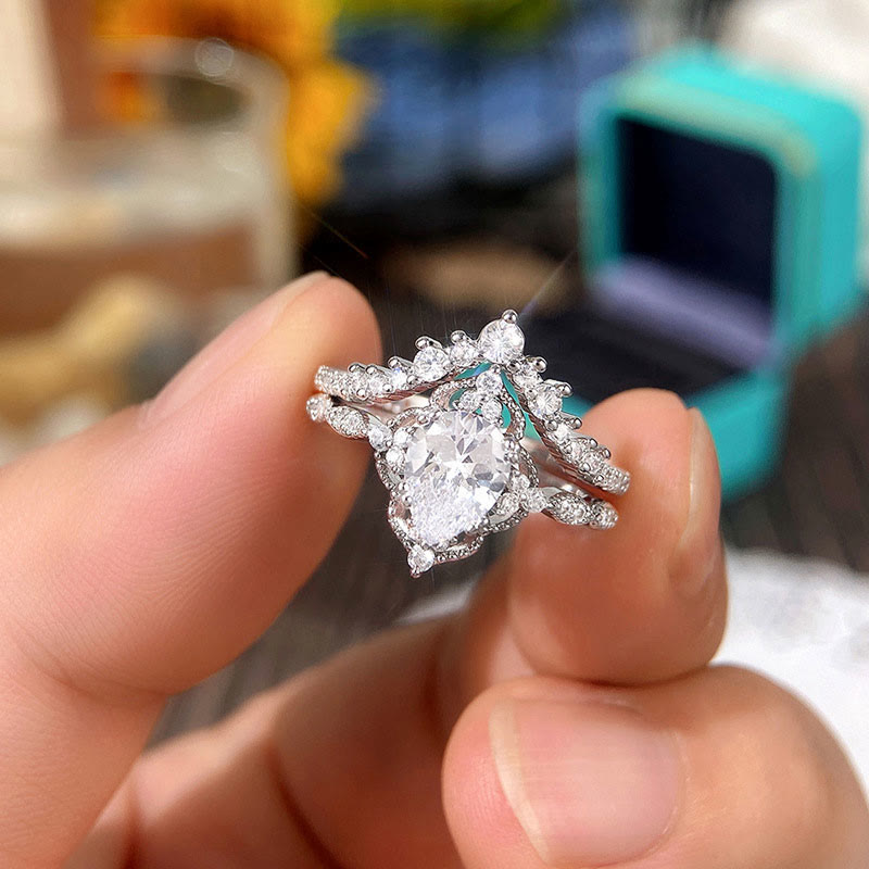 FREE Today: "Cleansing Evil" - Waterdrop Lace Crown Moissanite Two-piece Ring Set