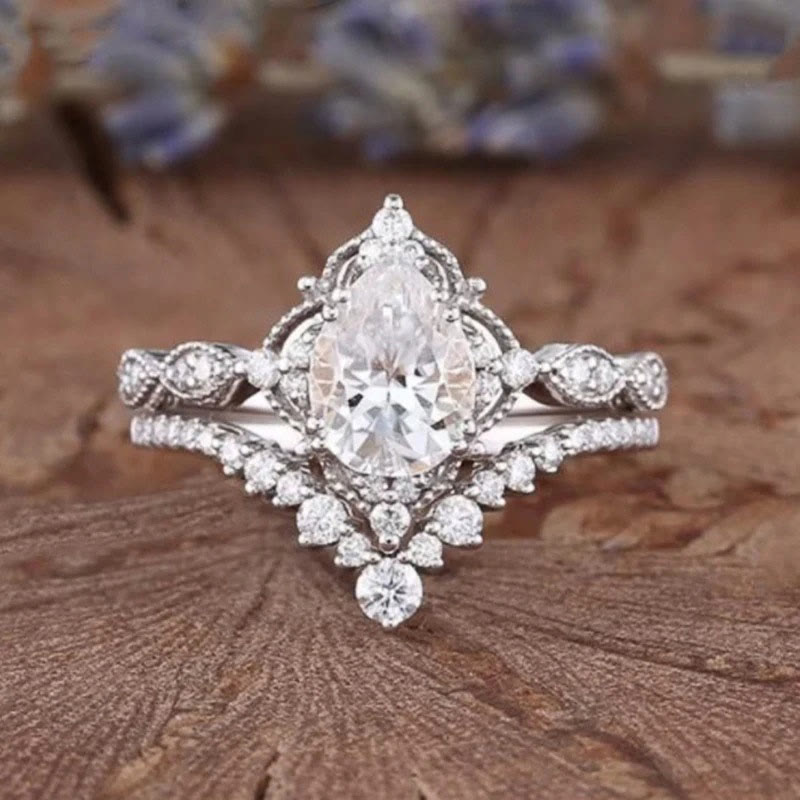 FREE Today: "Cleansing Evil" - Waterdrop Lace Crown Moissanite Two-piece Ring Set