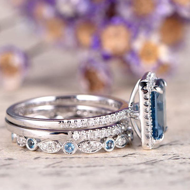 FREE Today: "Calm Ocean" - Aquamarine with Zircon 3 PCS Ring Set