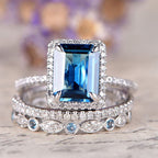 FREE Today: "Calm Ocean" - Aquamarine with Zircon 3 PCS Ring Set