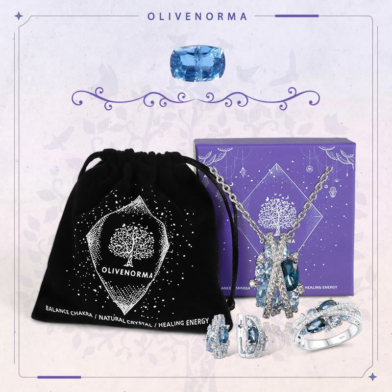 FREE Today: 925 Sterling Silver Twist Dangle Aquamarine Ring/ Necklace/ Earrings