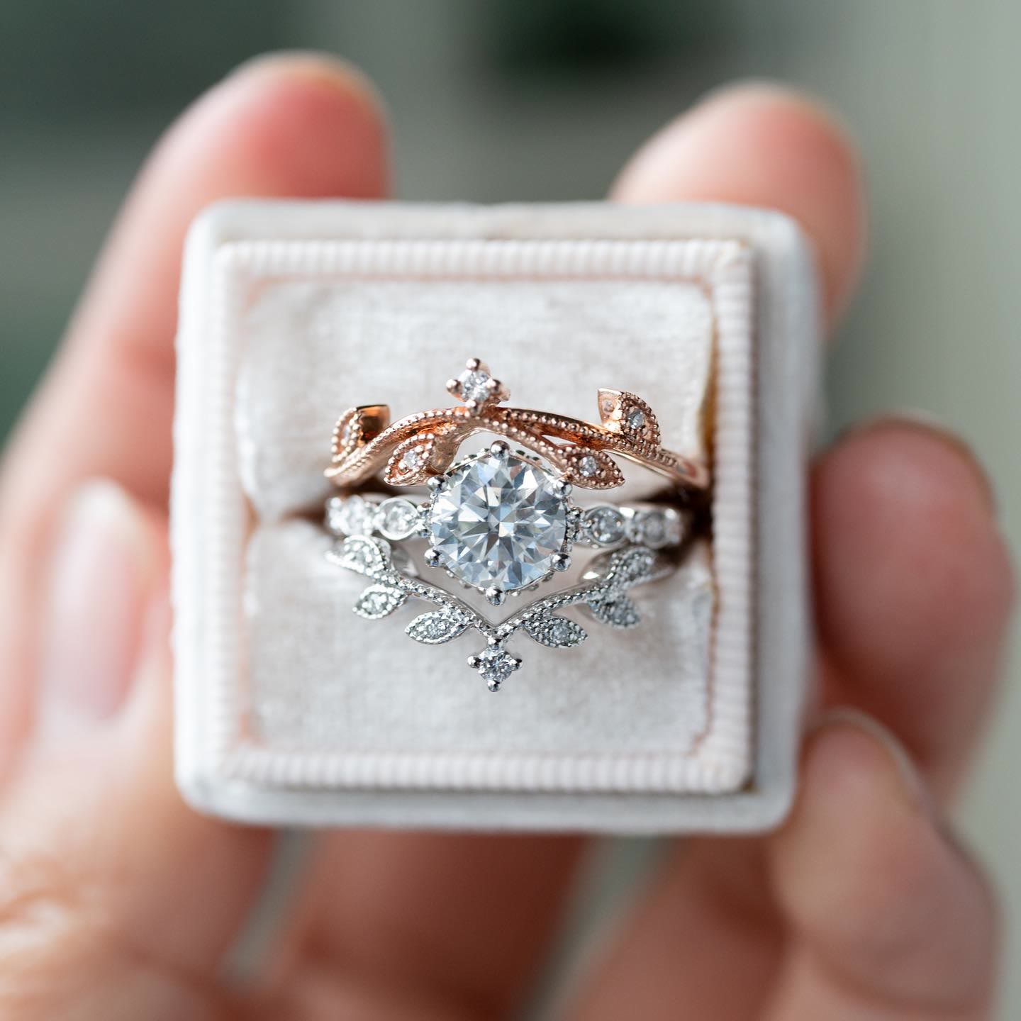 FREE Today: 3 Pcs Rose Gold Moissanite Floral Wedding Ring Set