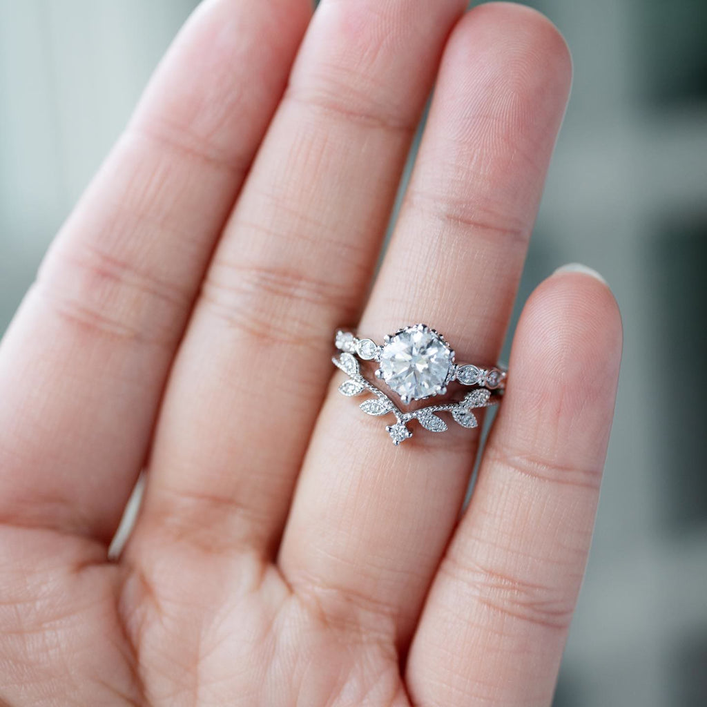 FREE Today: 3 Pcs Rose Gold Moissanite Floral Wedding Ring Set