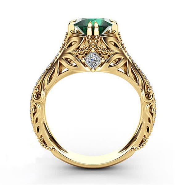 FREE Today: 925 Silver Gold Plated Vintage Emerald Wedding Ring