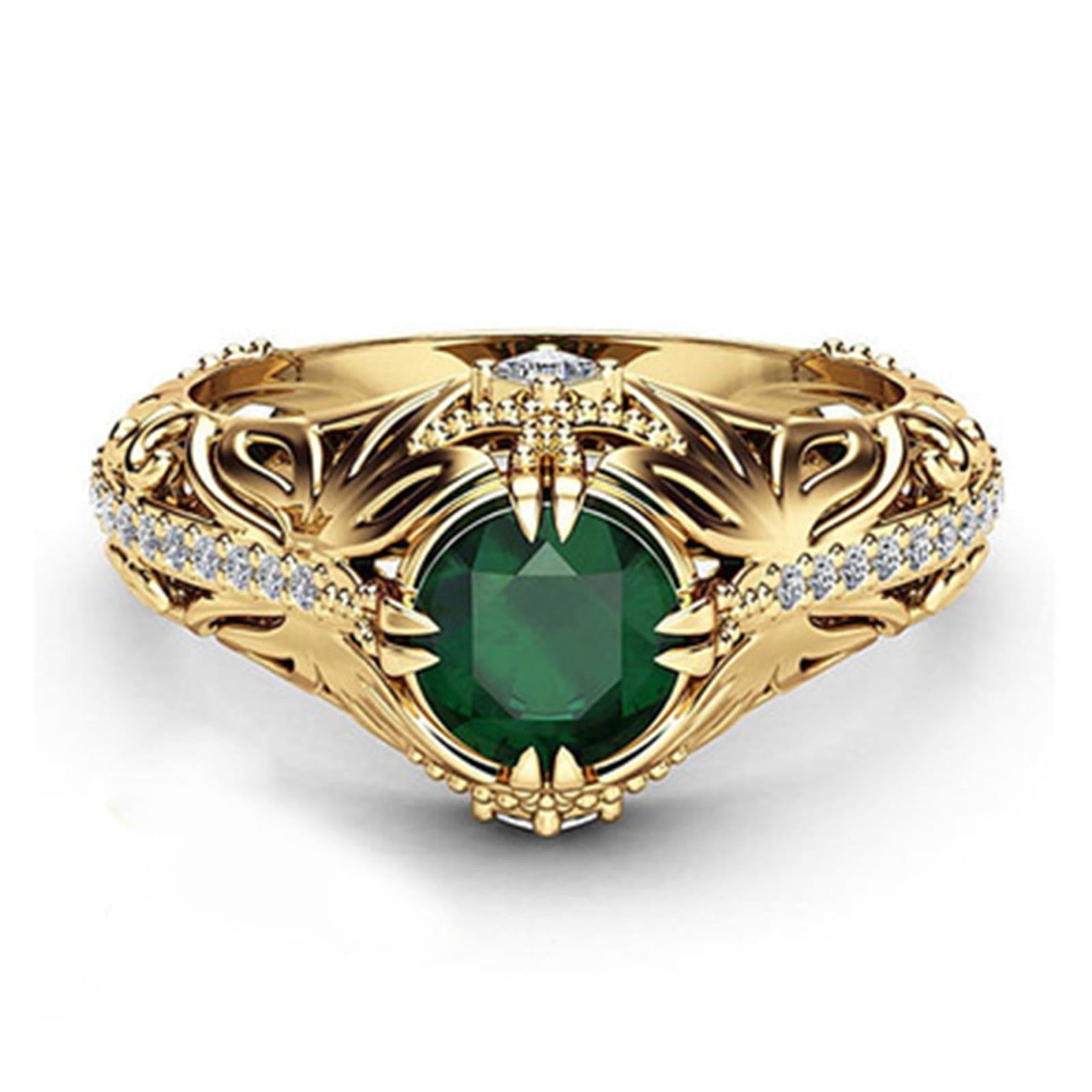 FREE Today: 925 Silver Gold Plated Vintage Emerald Wedding Ring