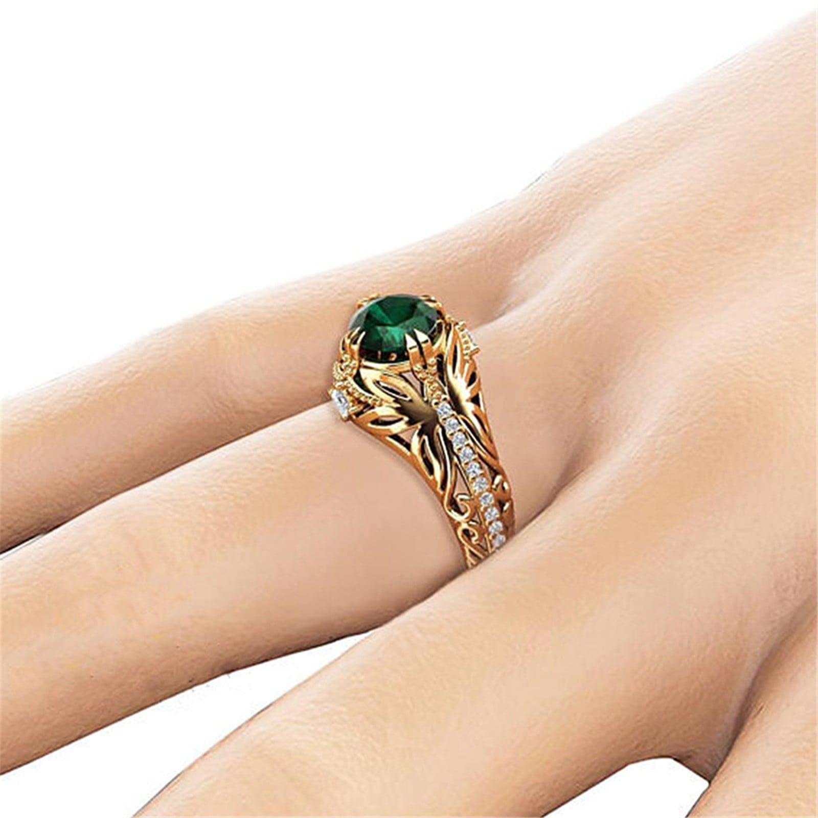 FREE Today: 925 Silver Gold Plated Vintage Emerald Wedding Ring
