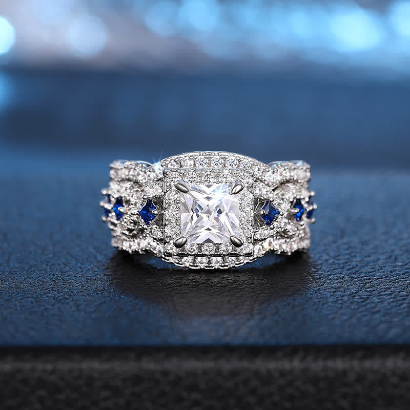 FREE Today: Sterling Silver Blue Sapphire Twisted Halo 3 Pcs Ring Set