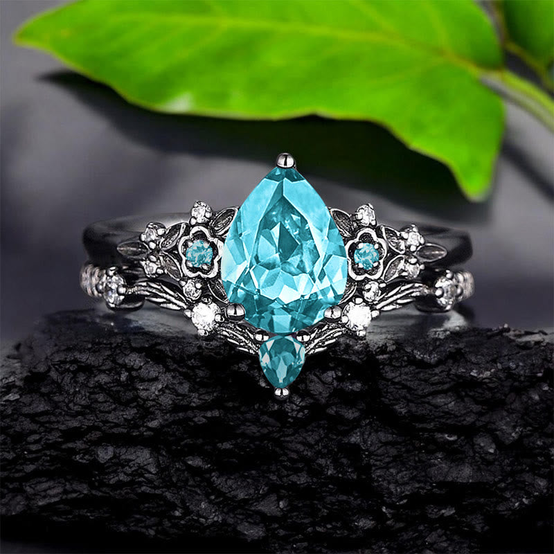 FREE Today: 2 Pcs Floral Alexandrite Black Engagement Ring Set