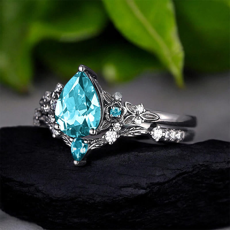 FREE Today: 2 Pcs Floral Alexandrite Black Engagement Ring Set