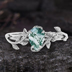 FREE Today: Pear Cut Moss Agate Twisted Leaf Engagement Ring