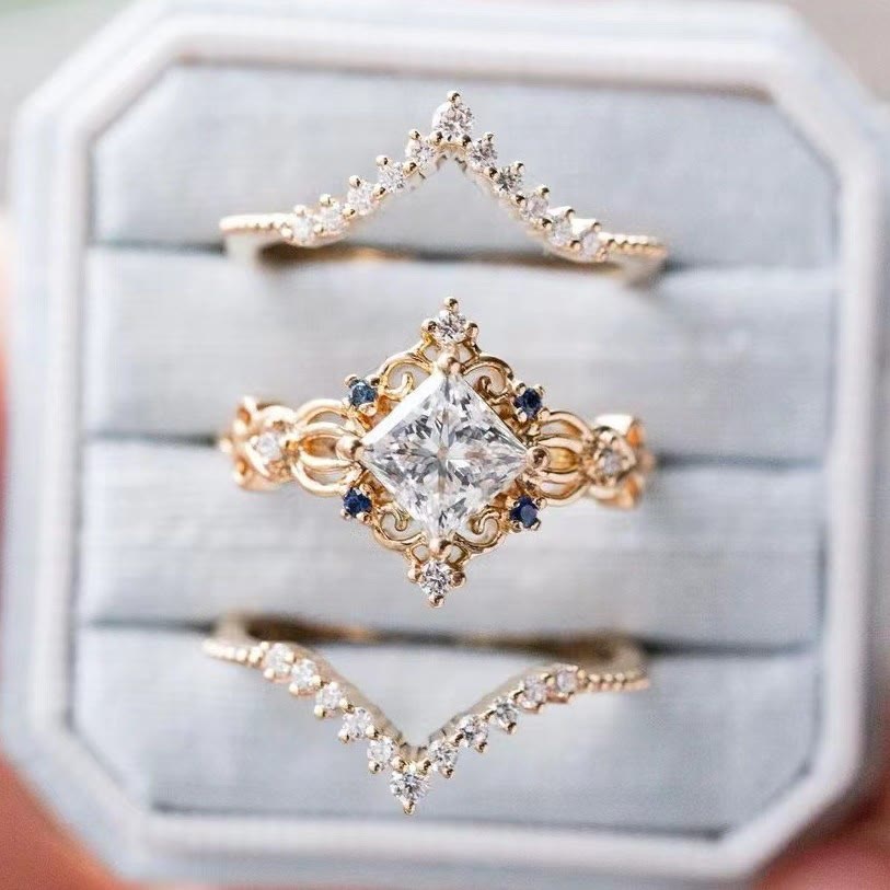 FREE Today: 3 Pcs Rose Gold Moissanite Floral Wedding Ring Set