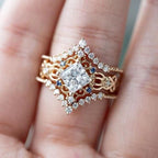 FREE Today: 3 Pcs Rose Gold Moissanite Floral Wedding Ring Set
