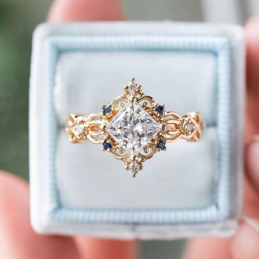 FREE Today: 3 Pcs Rose Gold Moissanite Floral Wedding Ring Set