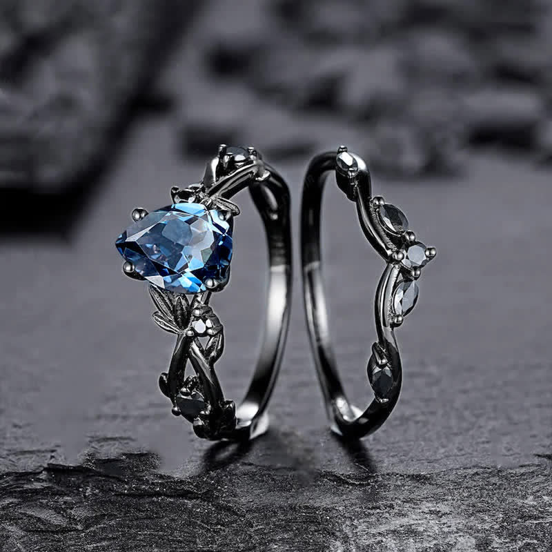 FREE Today:  Lucky Stone Aquamarine Leaf Engagement Ring Set