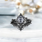 FREE Today: 2 Pcs Black Oval Gray Moissanite Engagement Ring Set