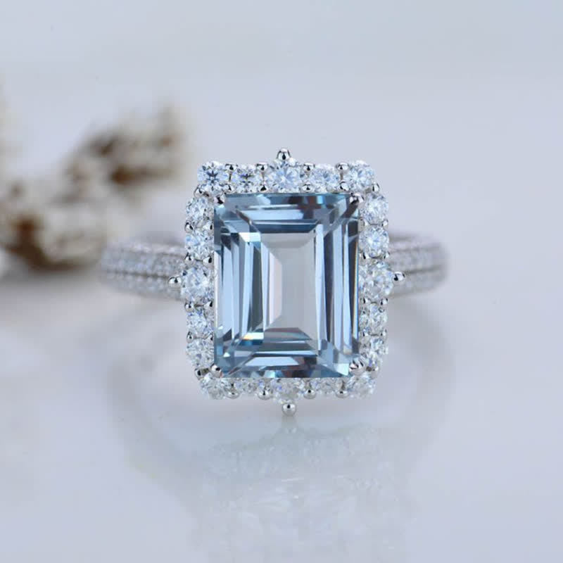 FREE Today:  Square Aquamarine with Moissanite Ring