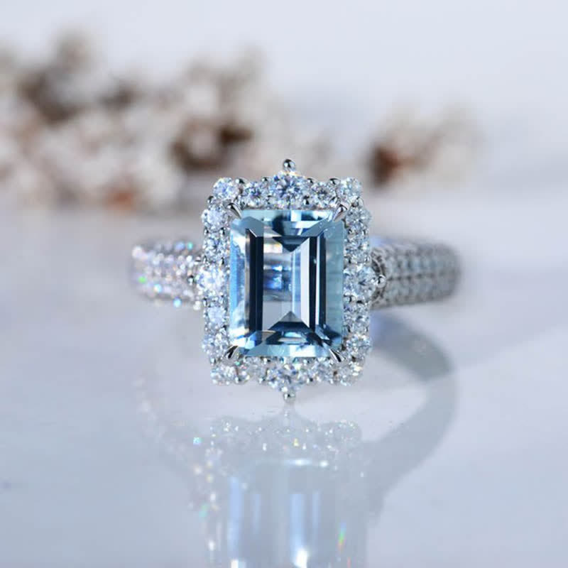 FREE Today:  Square Aquamarine with Moissanite Ring