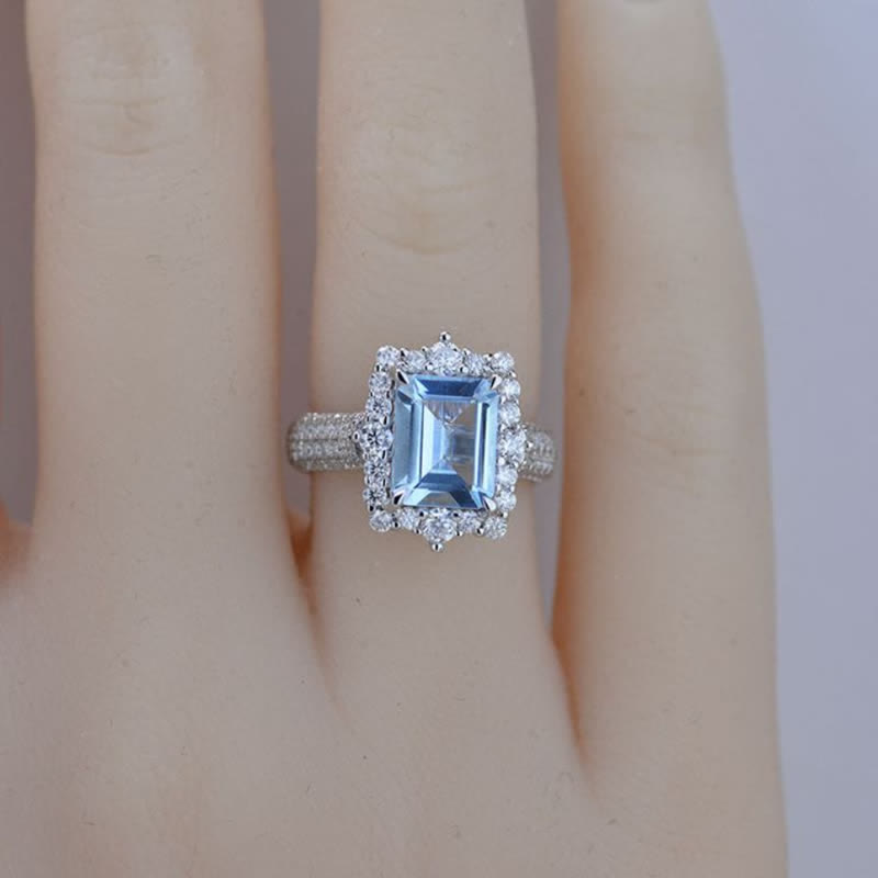 FREE Today:  Square Aquamarine with Moissanite Ring