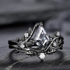 FREE Today: 2 Pcs Black Oval Gray Moissanite Engagement Ring Set