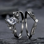 FREE Today: 2 Pcs Black Oval Gray Moissanite Engagement Ring Set