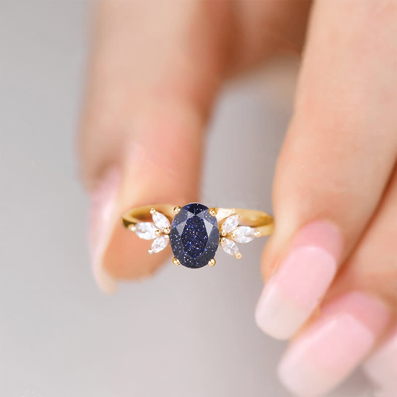 FREE Today: Oval Cut Blue Sandstone & Opal Zircon Leaf Ring