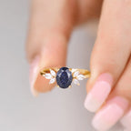 FREE Today: Oval Cut Blue Sandstone & Opal Zircon Leaf Ring