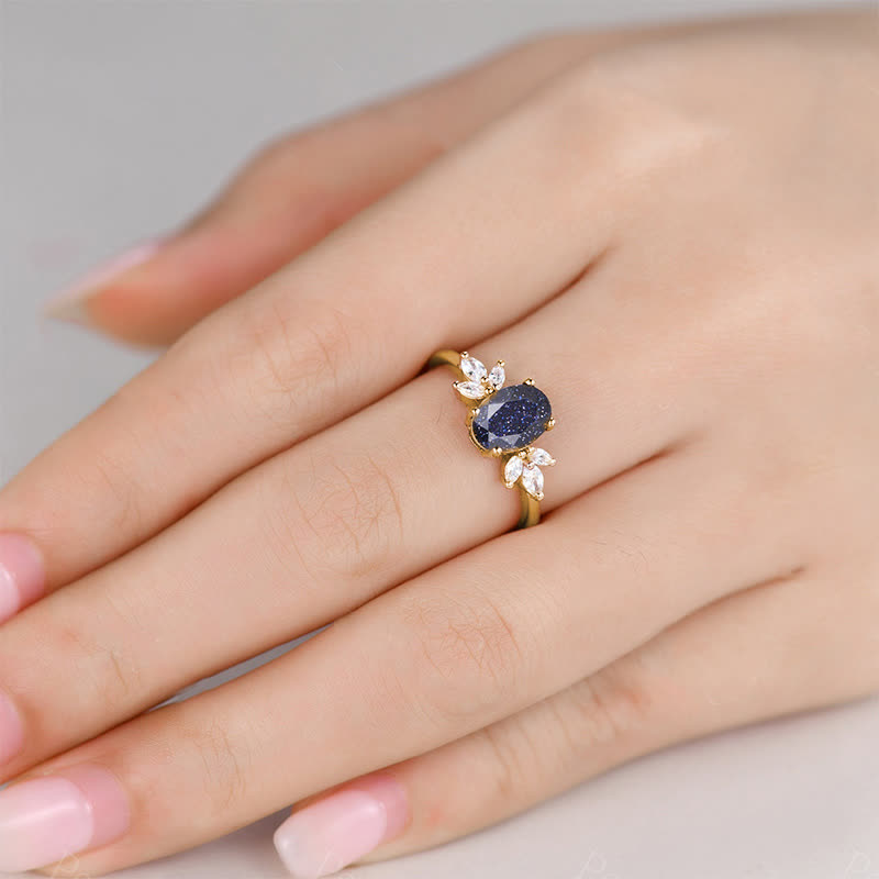 FREE Today: Oval Cut Blue Sandstone & Opal Zircon Leaf Ring