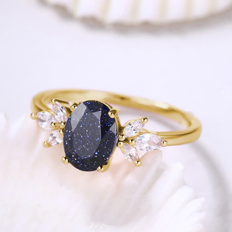 FREE Today: Oval Cut Blue Sandstone & Opal Zircon Leaf Ring