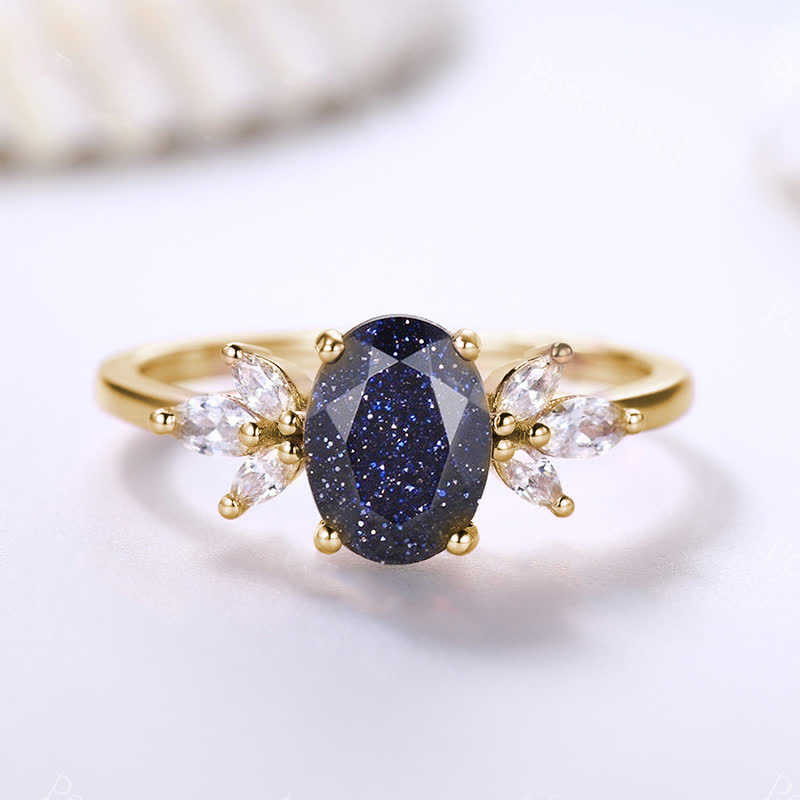 FREE Today: Oval Cut Blue Sandstone & Opal Zircon Leaf Ring