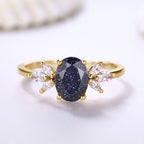 FREE Today: Oval Cut Blue Sandstone & Opal Zircon Leaf Ring