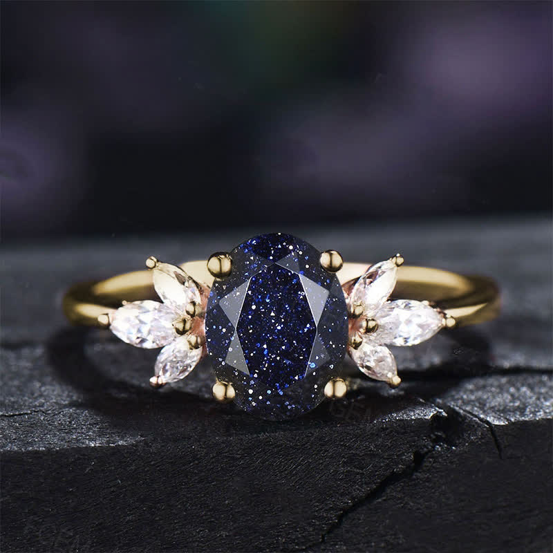 FREE Today: Oval Cut Blue Sandstone & Opal Zircon Leaf Ring