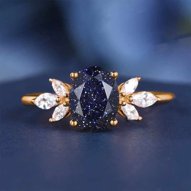 FREE Today: Oval Cut Blue Sandstone & Opal Zircon Leaf Ring