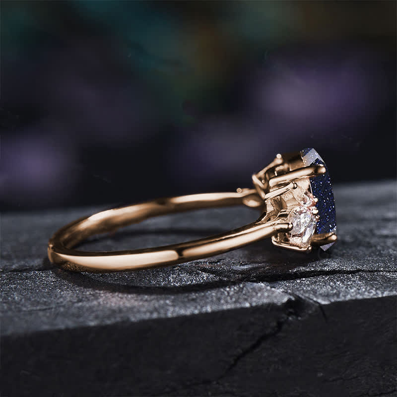 FREE Today: Oval Cut Blue Sandstone & Opal Zircon Leaf Ring