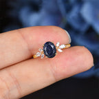 FREE Today: Oval Cut Blue Sandstone & Opal Zircon Leaf Ring