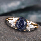 FREE Today: Oval Cut Blue Sandstone & Opal Zircon Leaf Ring