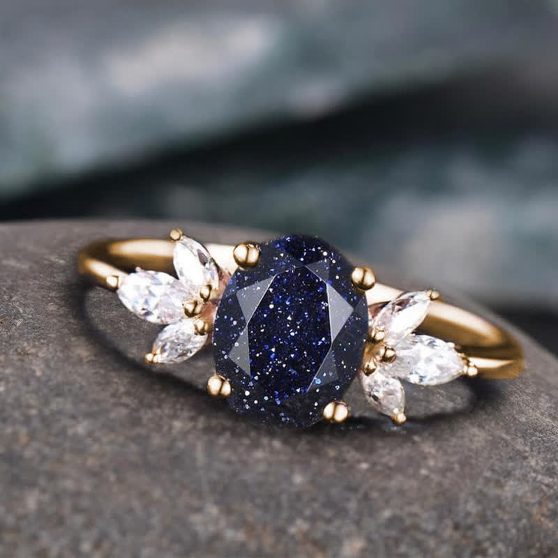 FREE Today: Oval Cut Blue Sandstone & Opal Zircon Leaf Ring