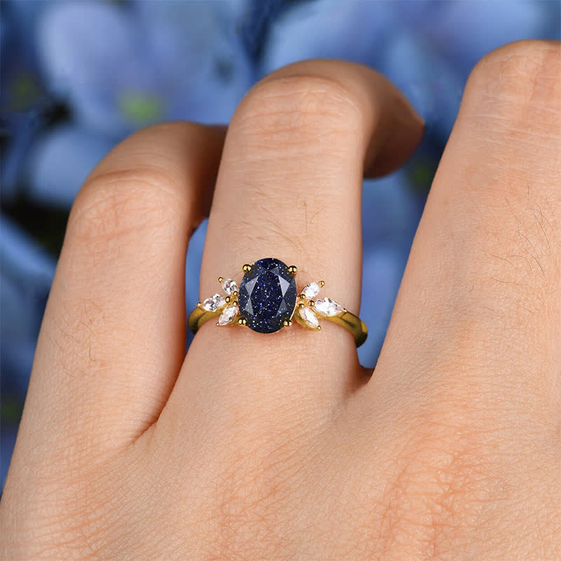 FREE Today: Oval Cut Blue Sandstone & Opal Zircon Leaf Ring