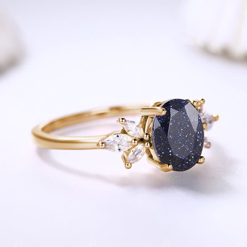 FREE Today: Oval Cut Blue Sandstone & Opal Zircon Leaf Ring