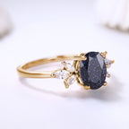 FREE Today: Oval Cut Blue Sandstone & Opal Zircon Leaf Ring