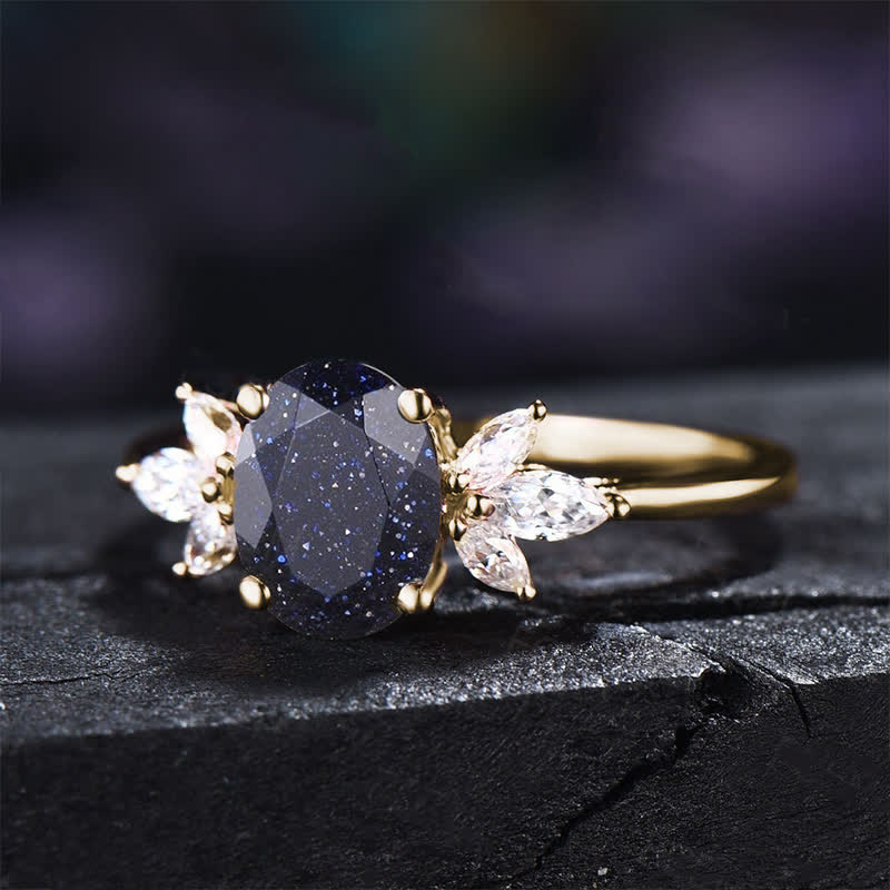 FREE Today: Oval Cut Blue Sandstone & Opal Zircon Leaf Ring